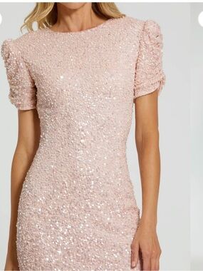 Mac Duggal Blush Sequin Puff-Sleeve Mini Dress